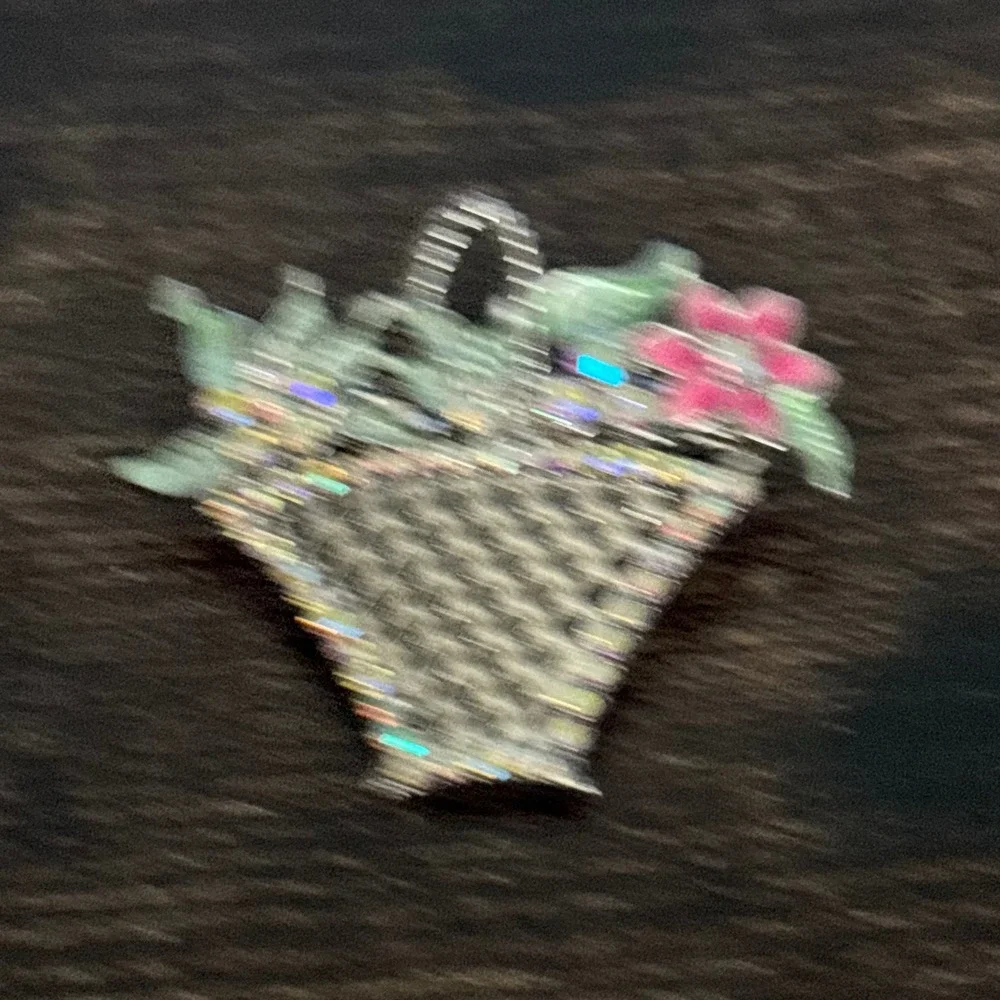 Vintage Style Silver Tone Flower Basket Brooch AB Rhinestone Enamel Pin